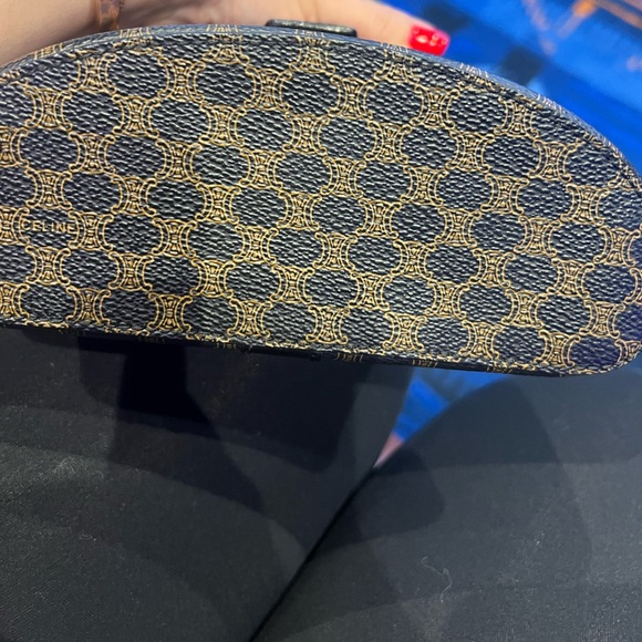 Celine Macadam Blazon 2way Pattern Vanity Bag Triomphe leather Gold BlackVintage - Picture 8 of 12